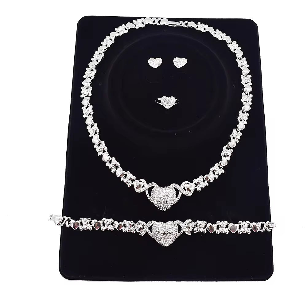 T0283 High Quality Silver Color Fishbone 4Piece I Love You Jewelry Set Big Set African Jewelry