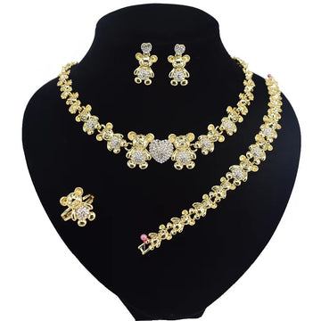 T0243 Women Jewelry Set 18K Gold-Plated Double Teddy Bear Jewelry Set