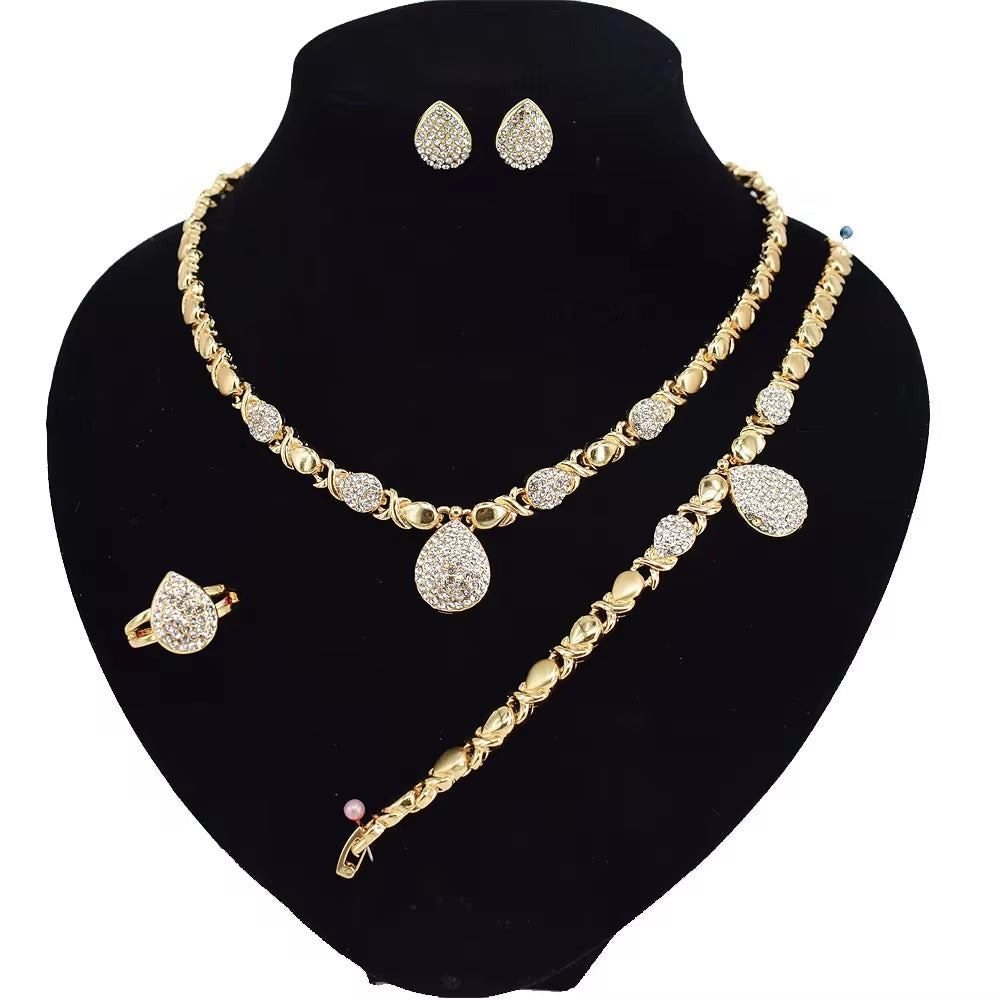 T0224 American Hot Sale High Quality X Water Drop 18 K Gold Plated Jewelry Set