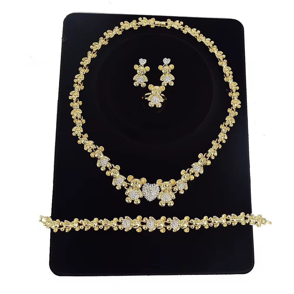 T0243 Women Jewelry Set 18K Gold-Plated Double Teddy Bear Jewelry Set