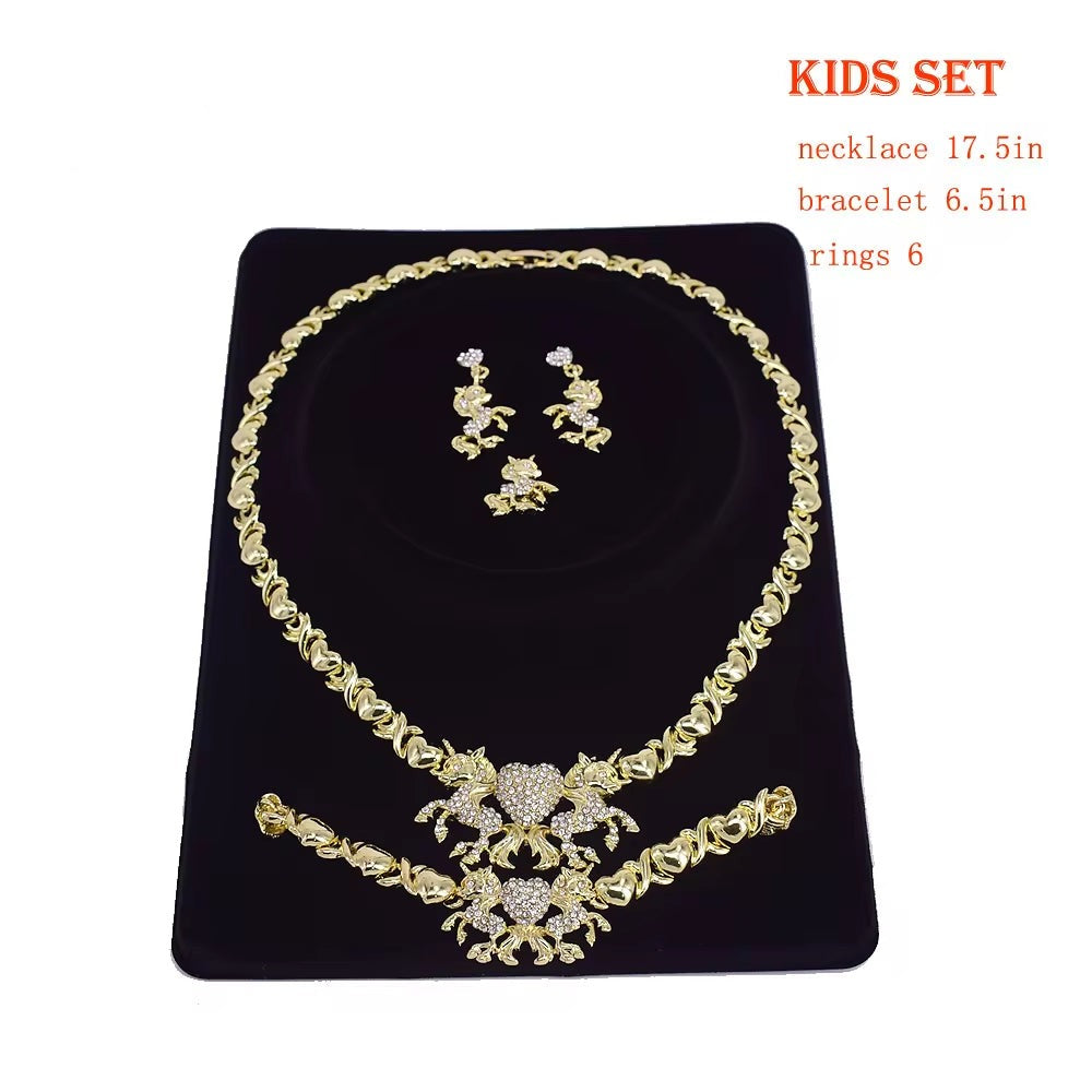 T0269 Fashion Kids Jewelry Set 14K Gold Plated Girl Cute Unicorn Jewelry Set