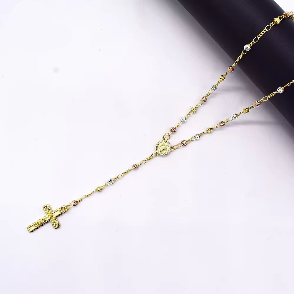 Z019 Gold Rosary Necklace Wholesale Three Colors Zircon Religious Jewelry Rosary Beaded Necklace