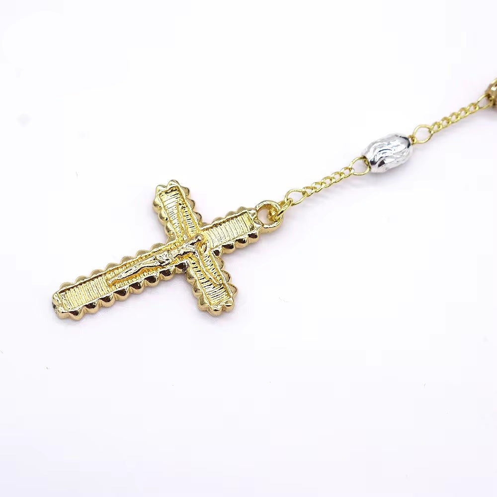 Z029 Gold Rosary Necklace Wholesale Three Colors Holy Father Rosary Beaded Zircon Virgin Mary Necklace