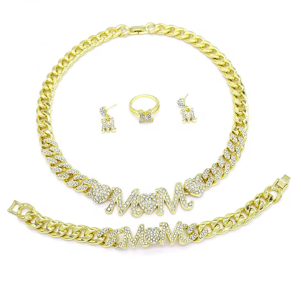 T0275 Mom Gift High Quality 14K Gold-Plated Cuban Chain MOM Jewelry Set Jewelry Chain