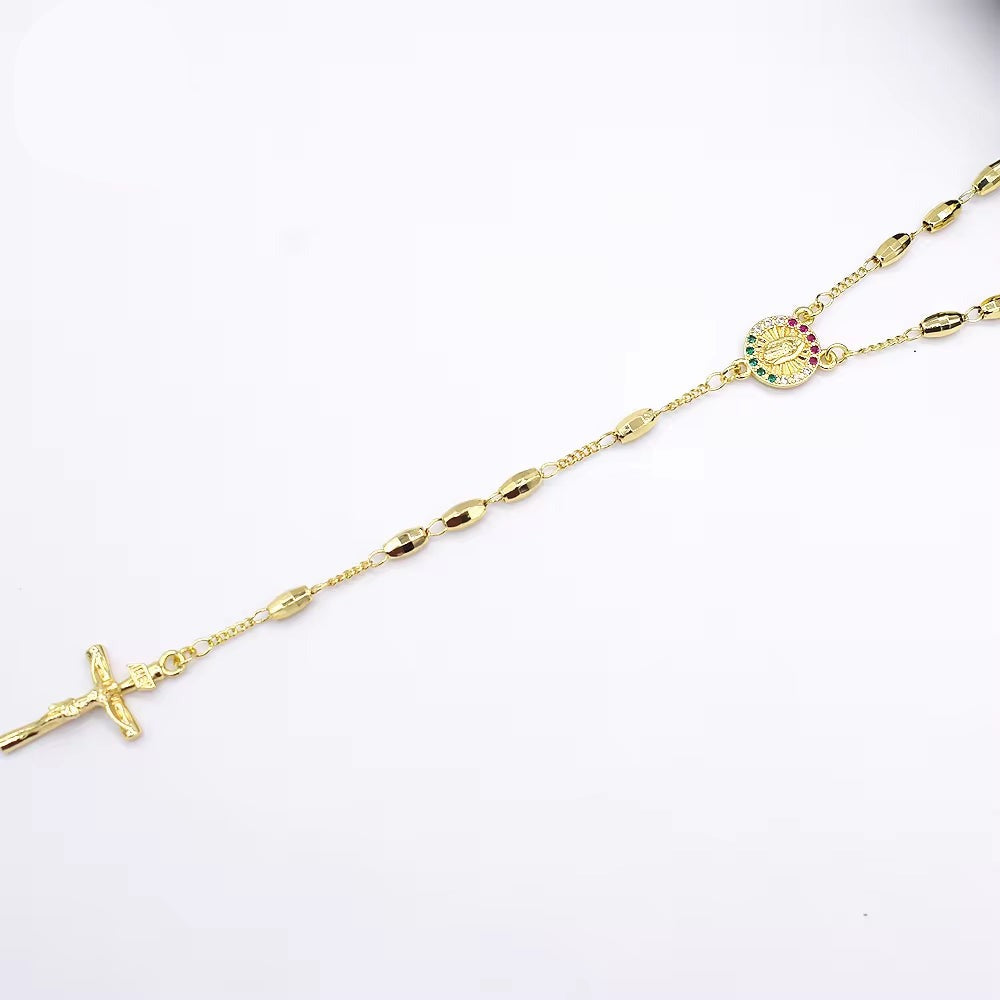 Z038 Gold Rosary Necklace Wholesale Three Colors Holy Father Rosary Beaded Zircon Virgin Mary Necklace