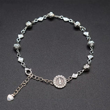 JYB252 Wholesale High Quality S925 Sterling Virgin Mary Rosary Bracelet Sterling Silver 925 Silver Virgin Mary Rosary Bracelet