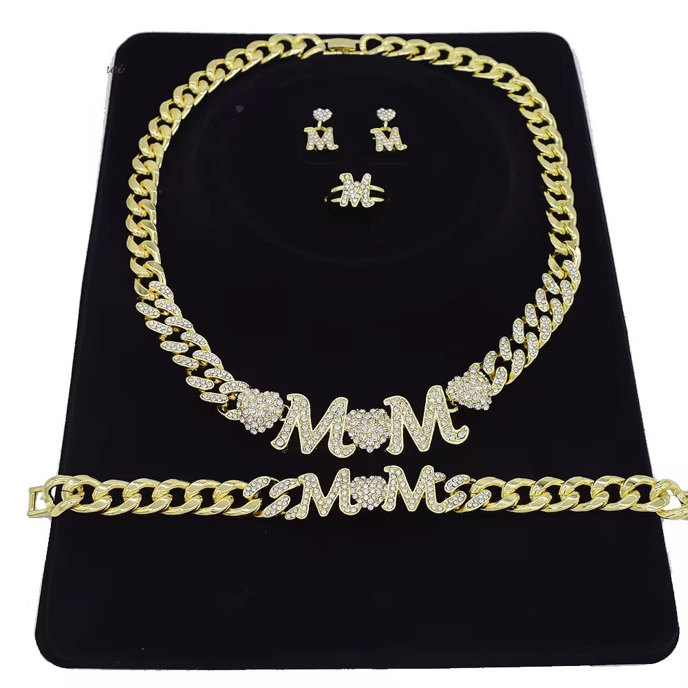 T0275 Mom Gift High Quality 14K Gold-Plated Cuban Chain MOM Jewelry Set Jewelry Chain