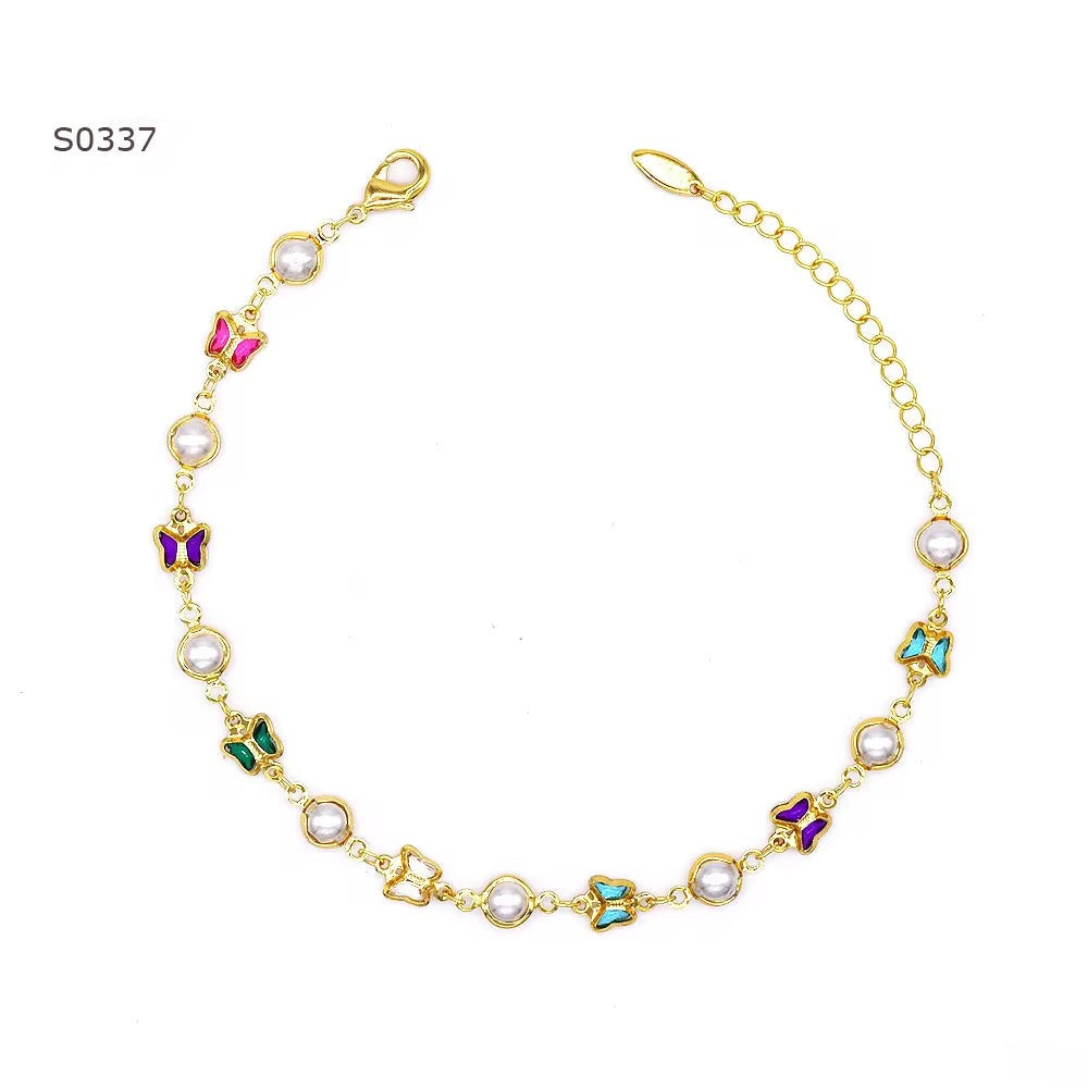 S0337 Wholesale Newly Designed Sunflowers Pearl Anklet High Quality Golden Butterfly Anklet