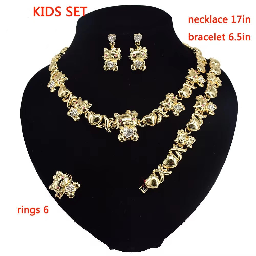 T0252 Latest Design Christmas Gift Cute Girl Hello Kitty Kids Jewelry Set