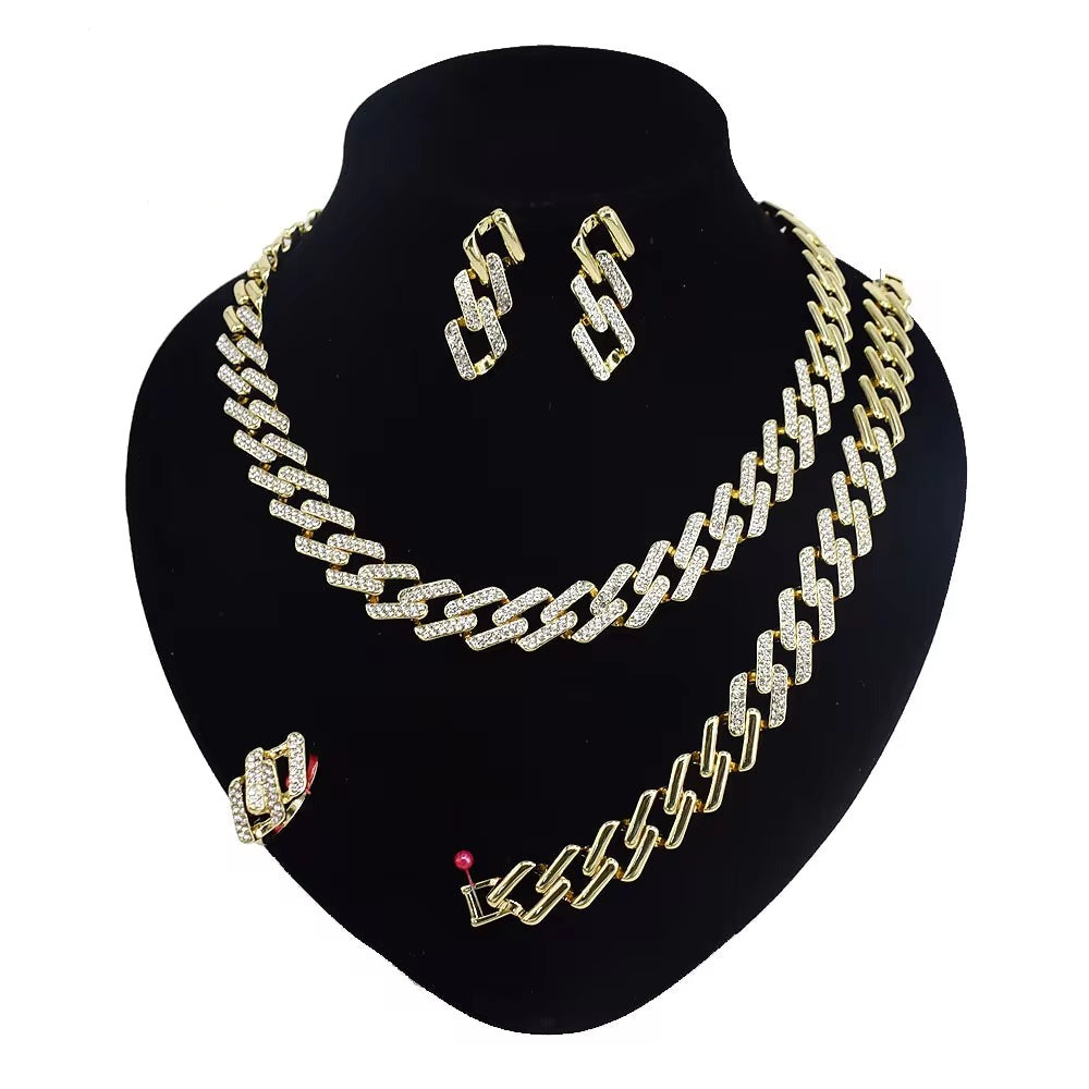 T0253 Simple Design 18K Gold Plated Women'S Charming Jewelry Set Hip Hop Style Cuban Chain Jewelry Set