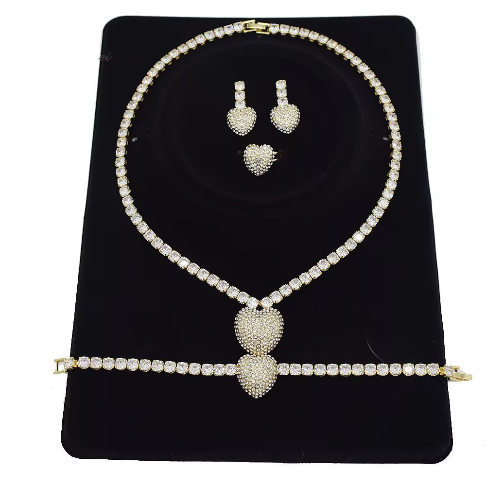 T0293 Free Shipping High Quality 18K Gold-Plated Zircon Necklace Heart-Shaped Jewelry Set