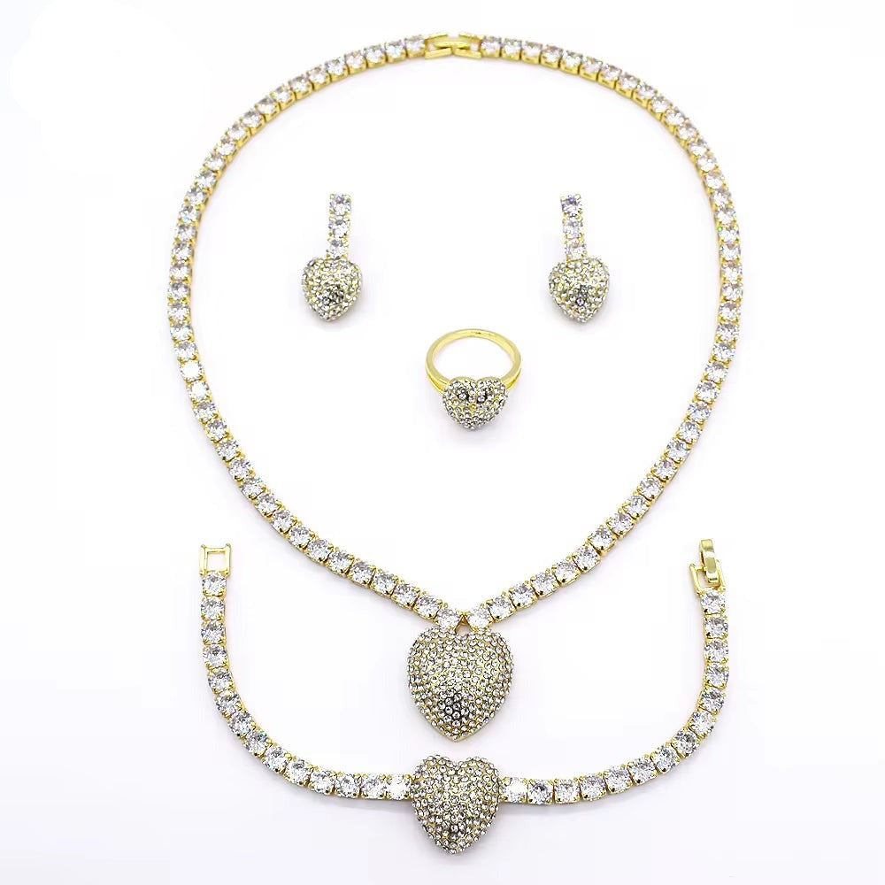 T0293 Free Shipping High Quality 18K Gold-Plated Zircon Necklace Heart-Shaped Jewelry Set