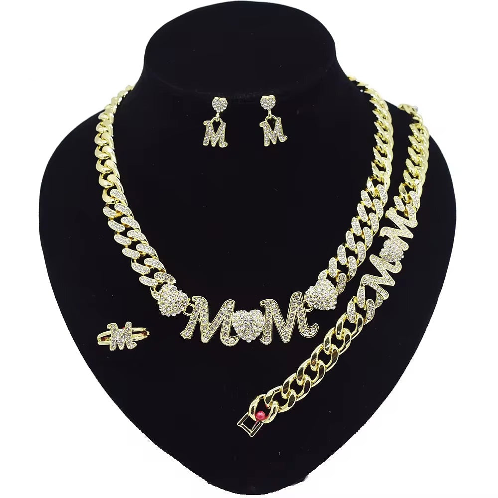 T0275 Mom Gift High Quality 14K Gold-Plated Cuban Chain MOM Jewelry Set Jewelry Chain