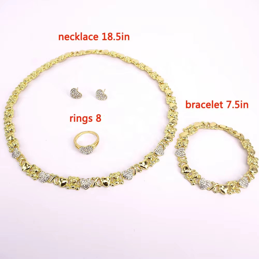 T0231 Latest Design Teddy Bear X Heart 18 K Gold-Plated Fashion Jewelry Set Set of Earrings