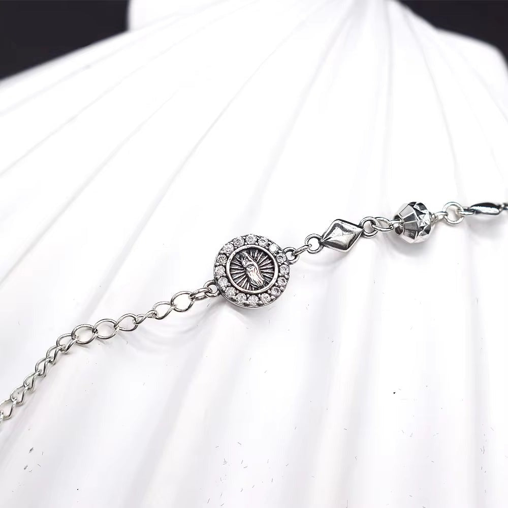 JYB252 Wholesale High Quality S925 Sterling Virgin Mary Rosary Bracelet Sterling Silver 925 Silver Virgin Mary Rosary Bracelet