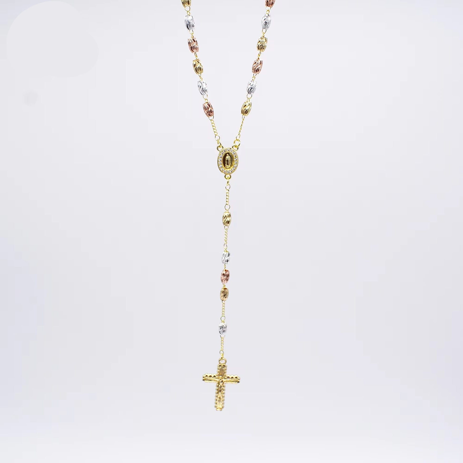 Z029 Gold Rosary Necklace Wholesale Three Colors Holy Father Rosary Beaded Zircon Virgin Mary Necklace