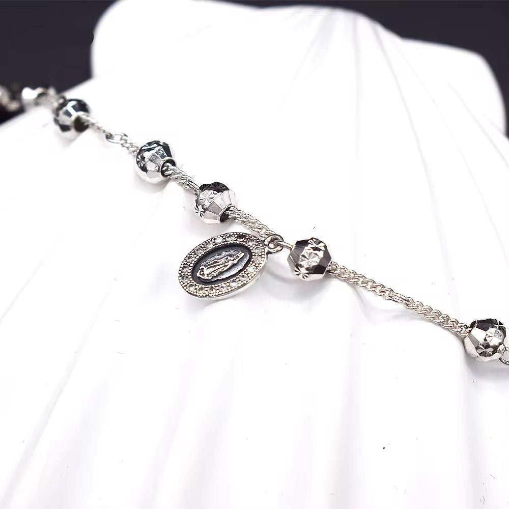 JYB256 Wholesale High Quality S925 Sterling Virgin Mary Rosary Bracelet Sterling Silver 925 Silver Virgin Mary Rosary Bracelet