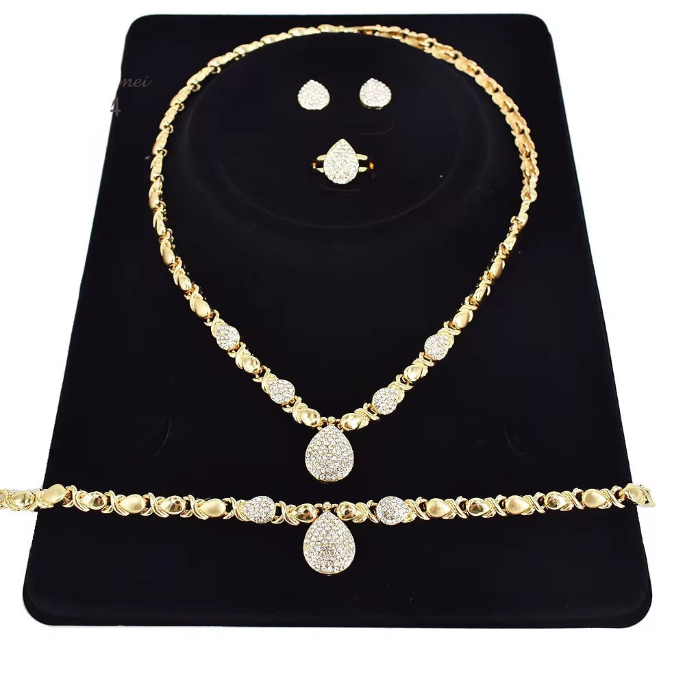 T0224 American Hot Sale High Quality X Water Drop 18 K Gold Plated Jewelry Set