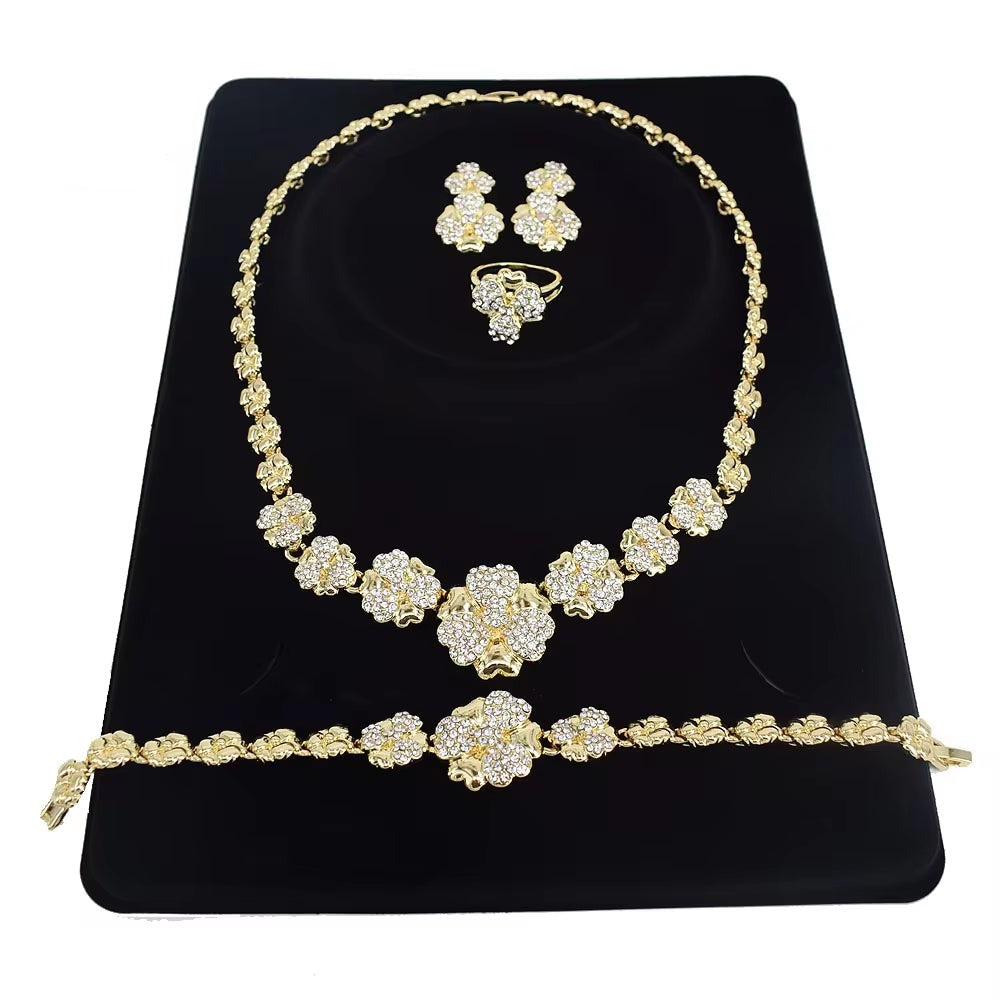 T0258 Wholesale Fashion Women'S 18K Gold Plated 4Piece Flower Jewelry Set Gold Set Fashion Jewelry