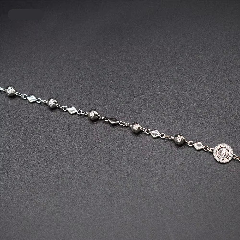 JYB252 Wholesale High Quality S925 Sterling Virgin Mary Rosary Bracelet Sterling Silver 925 Silver Virgin Mary Rosary Bracelet