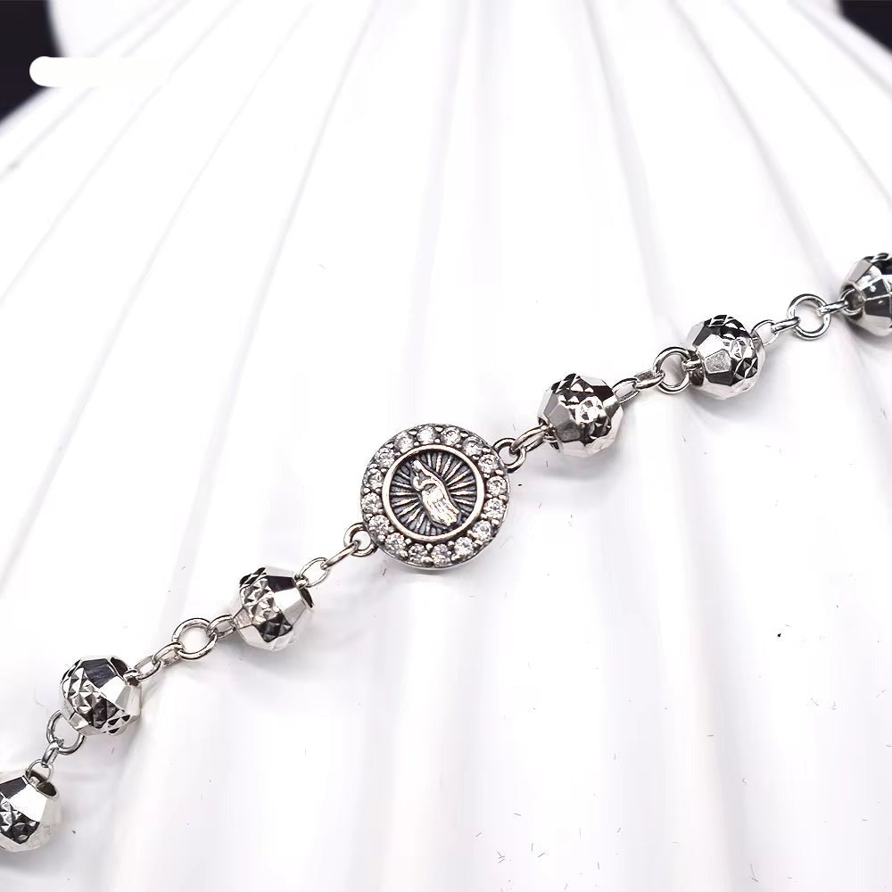 JYB255 Wholesale High Quality S925 Sterling Virgin Mary Rosary Bracelet Sterling Silver 925 Silver Virgin Mary Rosary Bracelet