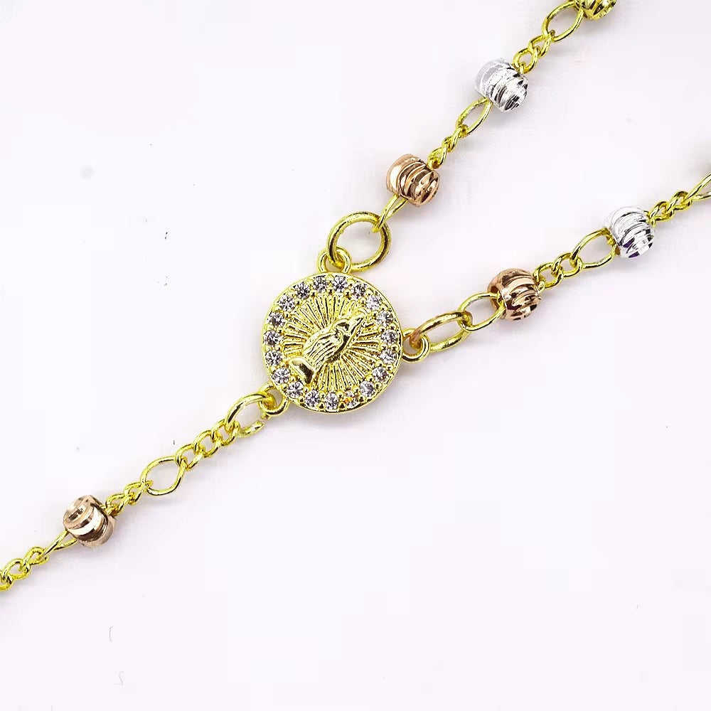 Z019 Gold Rosary Necklace Wholesale Three Colors Zircon Religious Jewelry Rosary Beaded Necklace