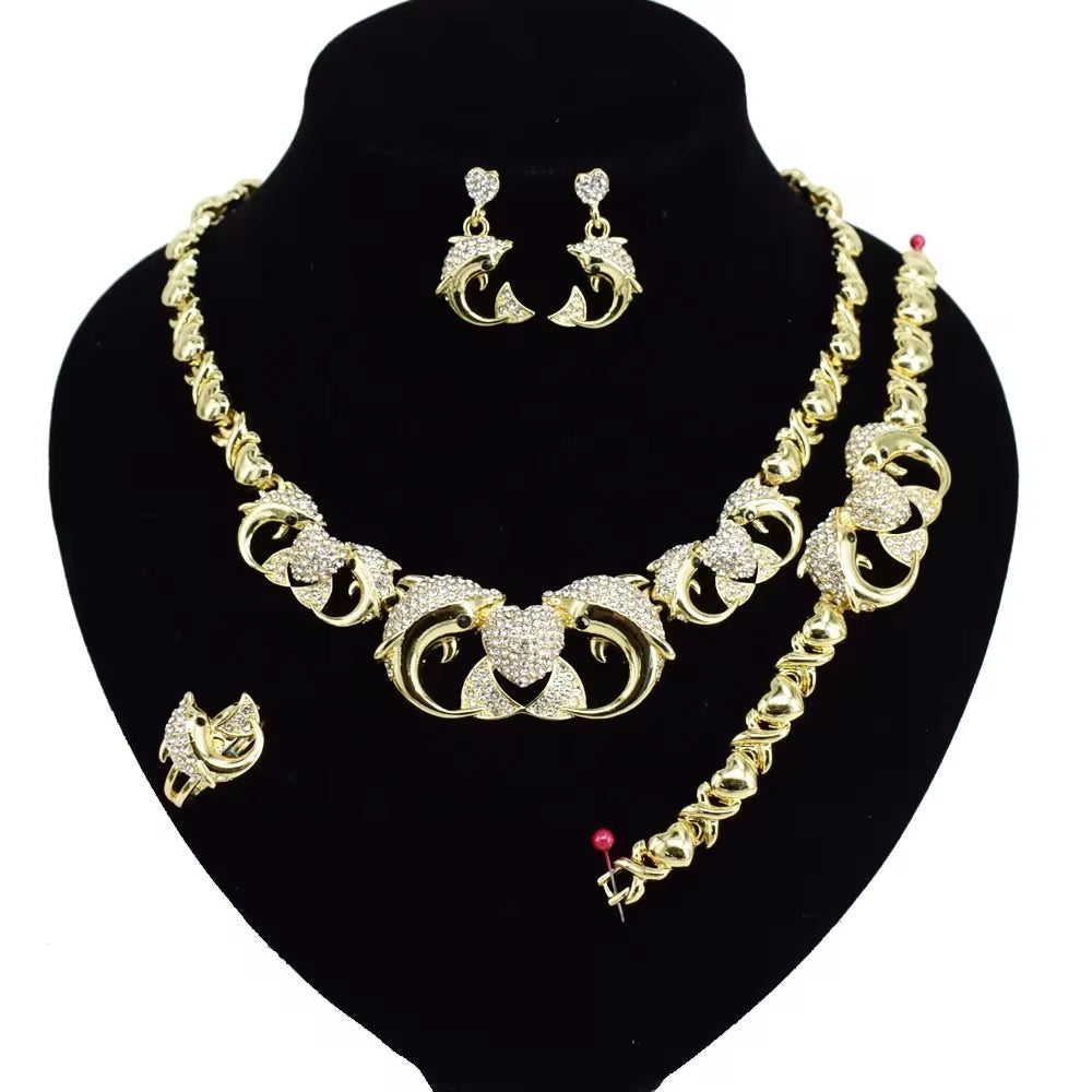 T0263 Newly Designed Diamond Dolphin Jewelry Set 18K Gold-Plated Jewelry Set