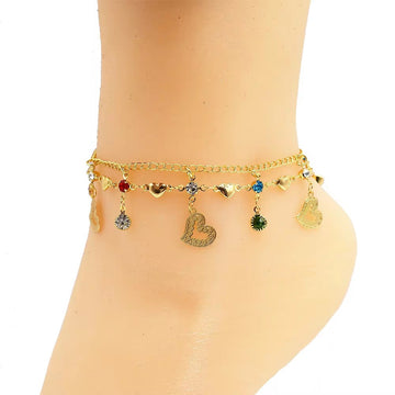 S0340 Wholesale Costom Personalized Double Chain Heart Women Anklet Bracelet Gem Heart Anklet