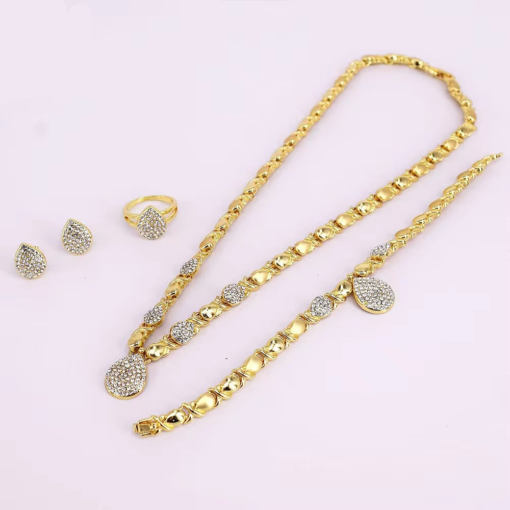 T0224 American Hot Sale High Quality X Water Drop 18 K Gold Plated Jewelry Set