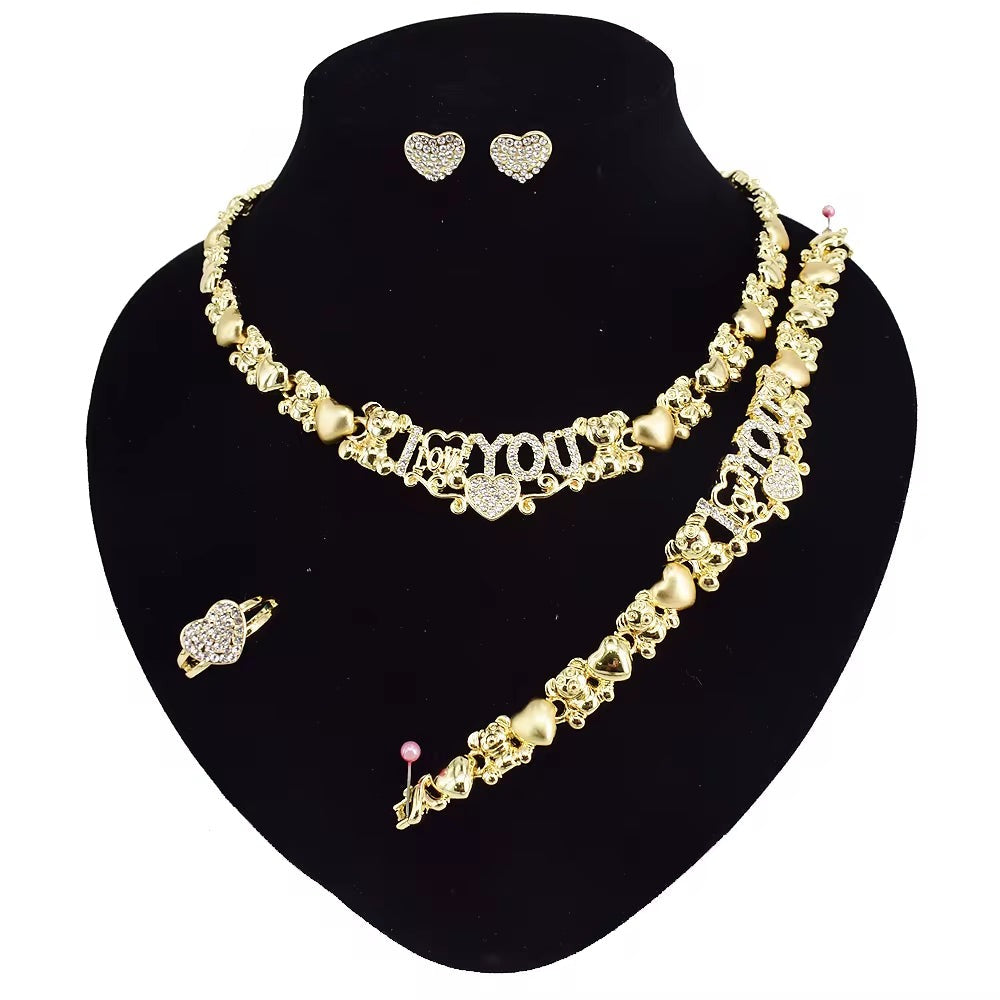 T0224 American Hot Sale High Quality X Water Drop 18 K Gold Plated Jewelry Set