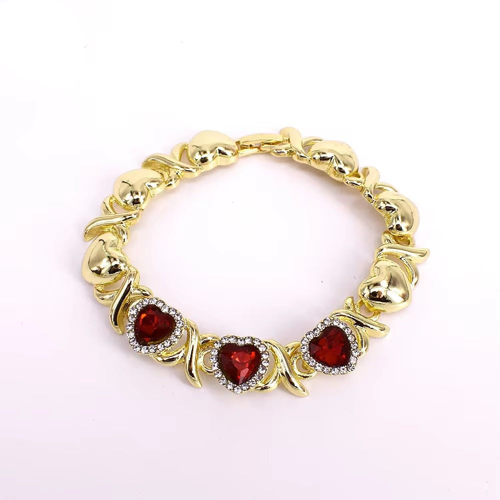 T0266 Free Shipping New Design High Quality 18K Gold Plated Valentine'S Day Gift Ruby Jewelry Set