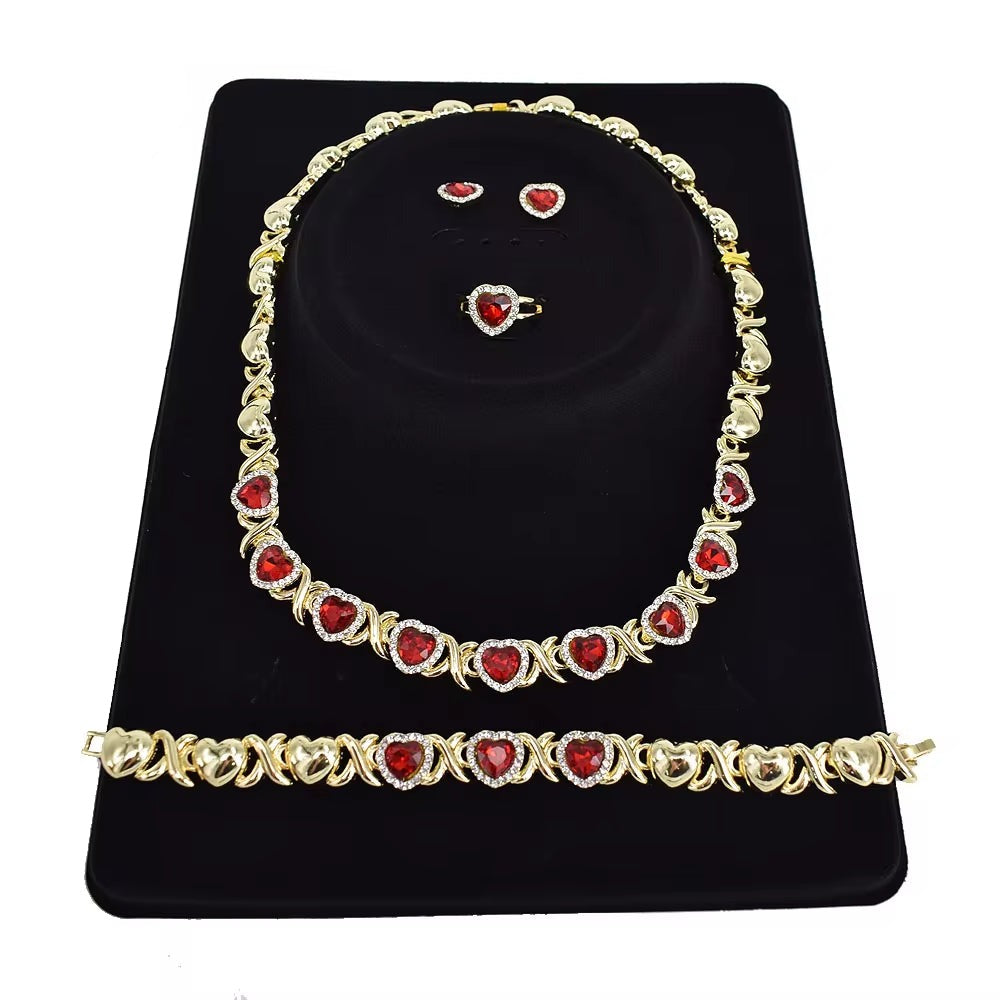 T0266 Free Shipping New Design High Quality 18K Gold Plated Valentine'S Day Gift Ruby Jewelry Set