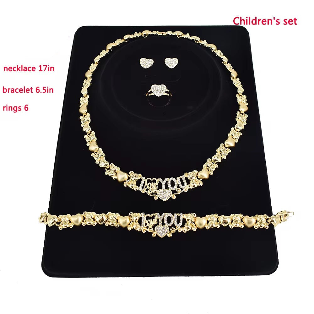 T0240 High Quality 18K Gold-Plated X Teddy Bear I Love You Kids Jewelry Set