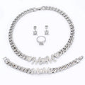 T0308 Cuban Chain Mom Gift High Quality Silver Color XOXO MOM Jewelry Set