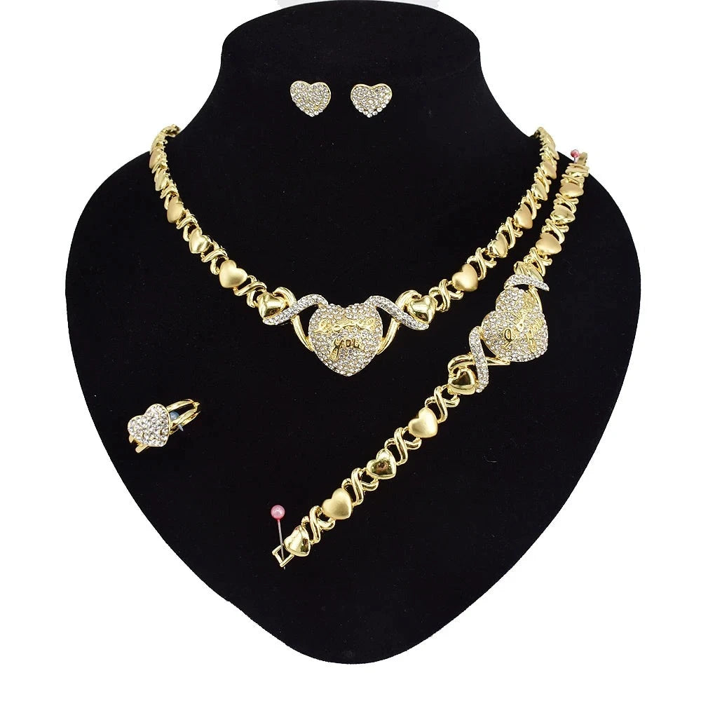 T0235 I Love Your Heart Shaped Diamond 18K Gold Plated Jewelry Set