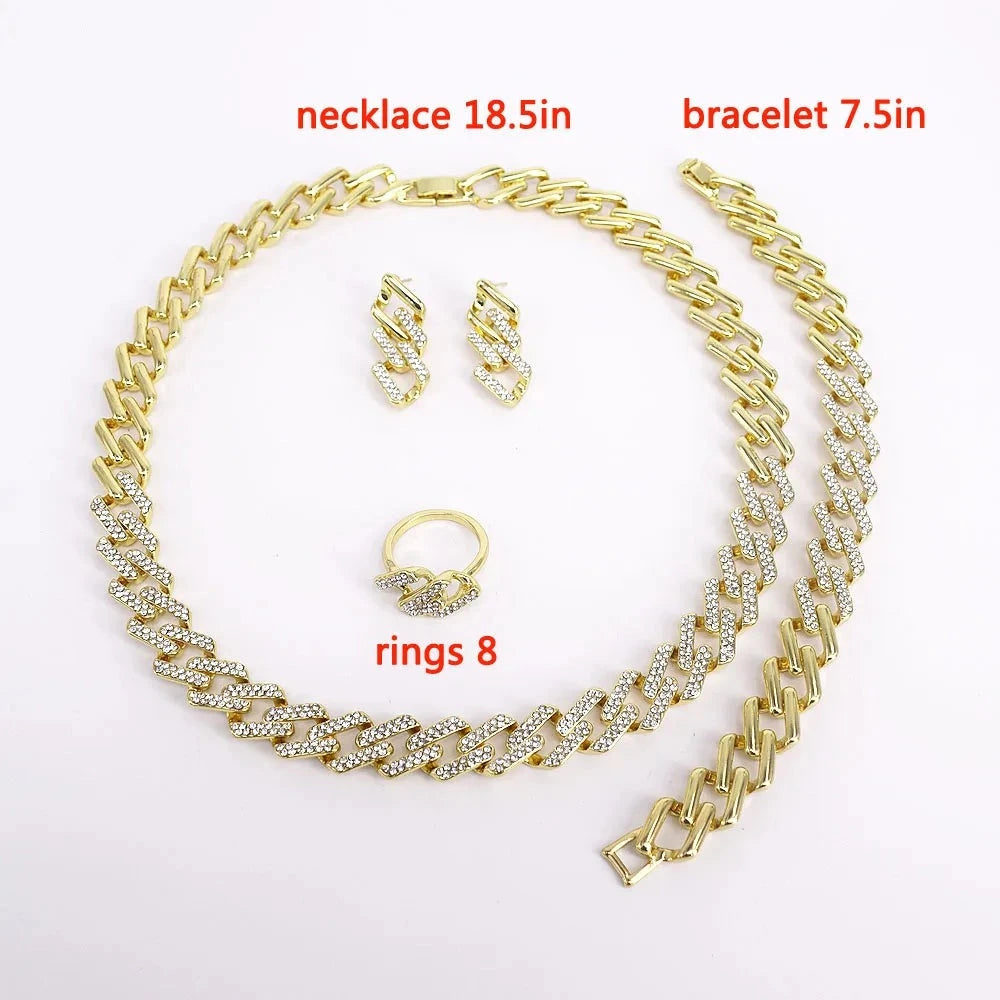 T0253 Simple Design 18K Gold Plated Women'S Charming Jewelry Set Hip Hop Style Cuban Chain Jewelry Set