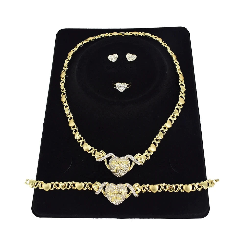 T0235 I Love Your Heart Shaped Diamond 18K Gold Plated Jewelry Set