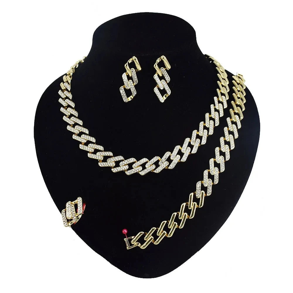 T0253 Simple Design 18K Gold Plated Women'S Charming Jewelry Set Hip Hop Style Cuban Chain Jewelry Set