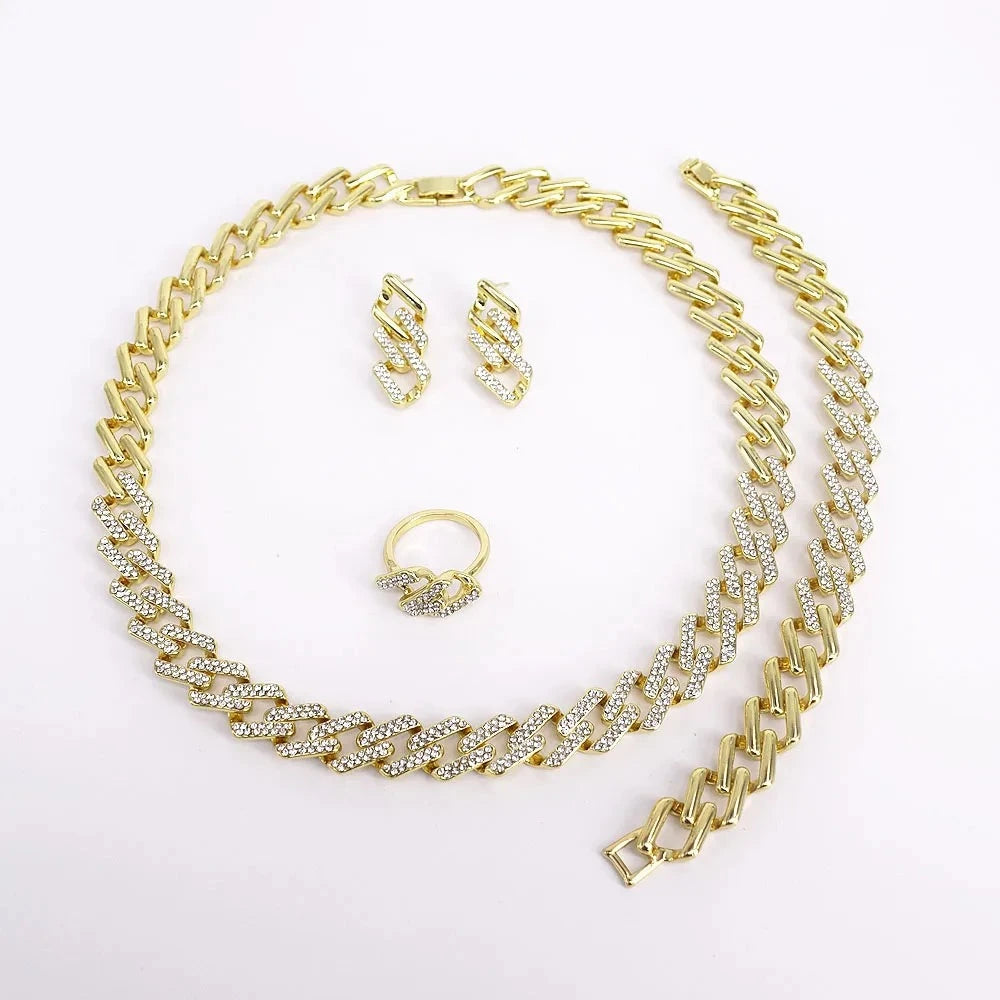 T0253 Simple Design 18K Gold Plated Women'S Charming Jewelry Set Hip Hop Style Cuban Chain Jewelry Set