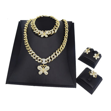 T0254 Hot Sale 2020 Hip Hop Butterfly 14K Gold-Plated Jewelry Set 18 Carat Gold Jewelry Sets