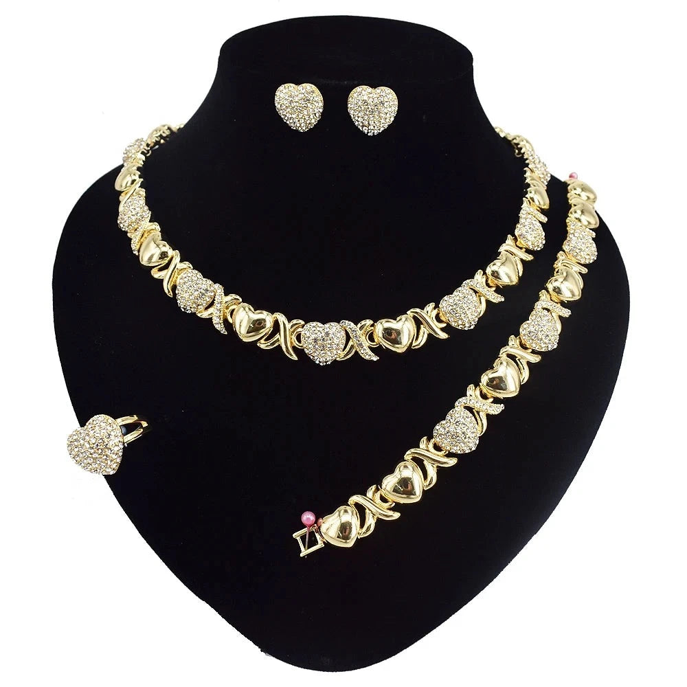 T0245 High Quality 18K Gold Plating Jewelry Women Jewelry Set 14K Gold Plating Diamond XOXO Jewelry Set