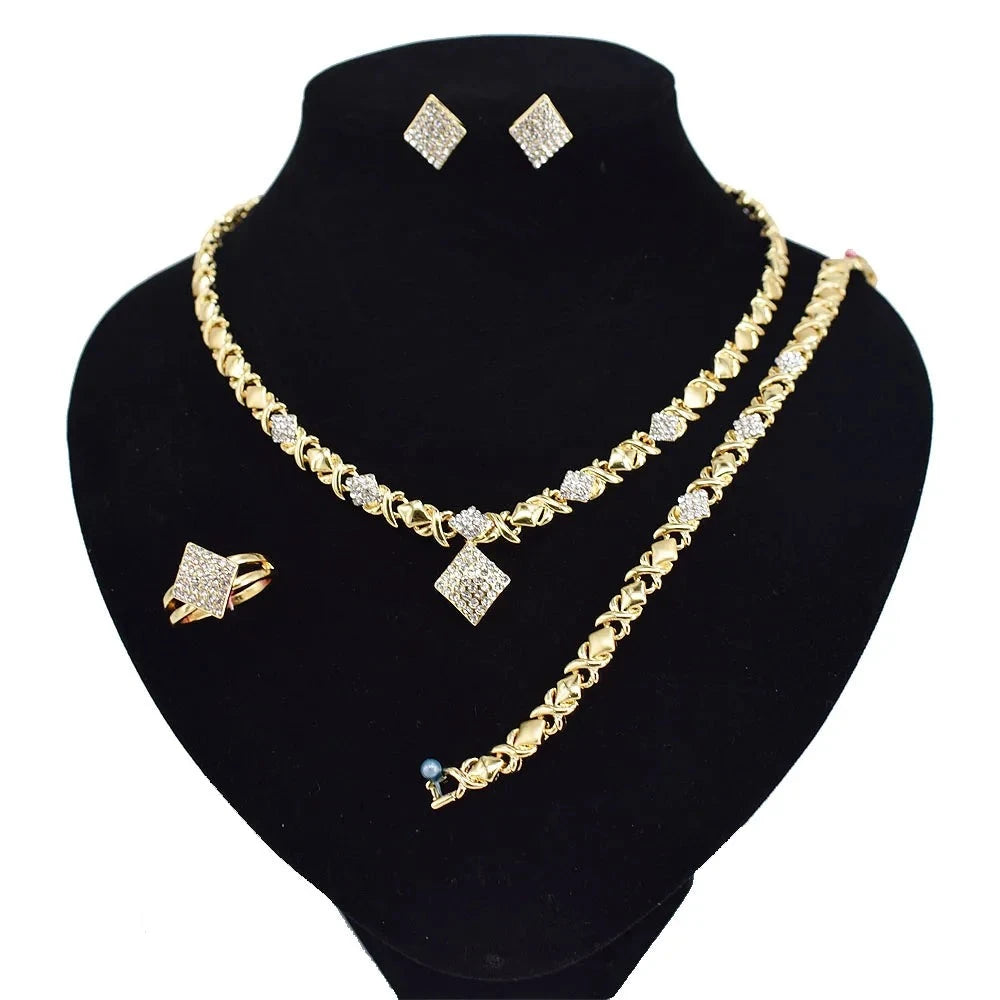 T0245 High Quality 18K Gold Plating Jewelry Women Jewelry Set 14K Gold Plating Diamond XOXO Jewelry Set