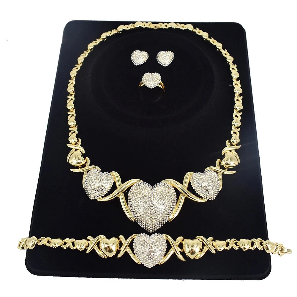 T0244 New Big Heart XO Jewelry Set Hot Sale Wedding High Quality 18K Gold Plated Jewelry Set