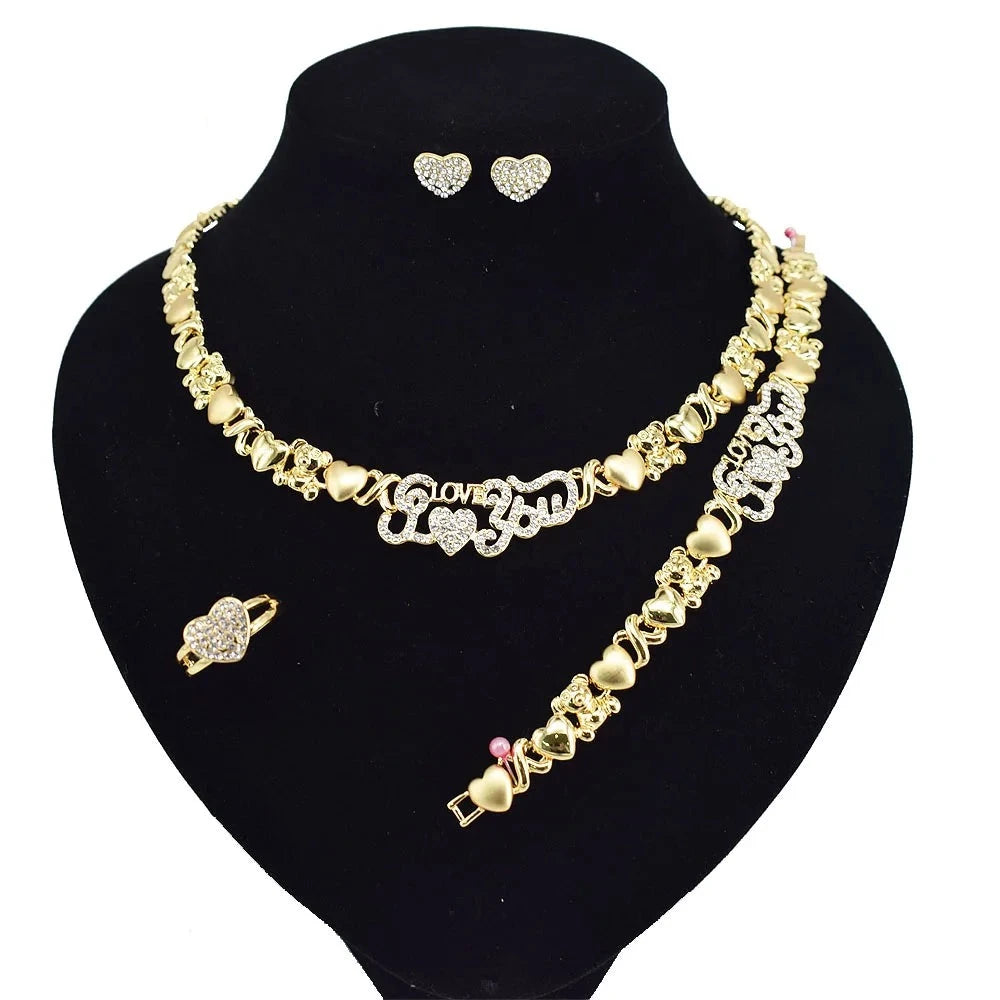 T0230 New Design 14 K Gold Plating I Love You Teddy Bear Jewelry Set