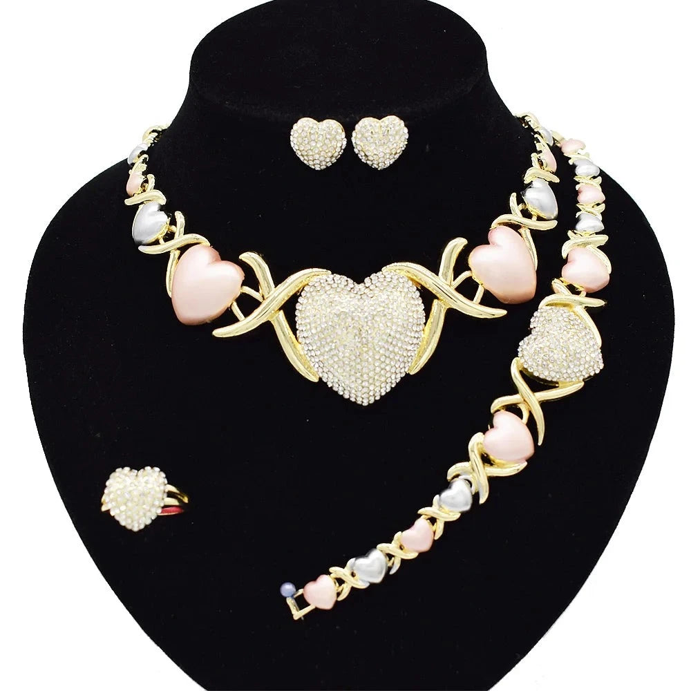 T0311 High Quality USA Latest Design XOXO BIG Heart 3 Colors Fashion Diamond Jewelry Set