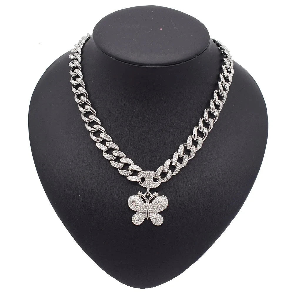 T0282 Cuban Chain Butterfly Silver Women'S Jewelry Set