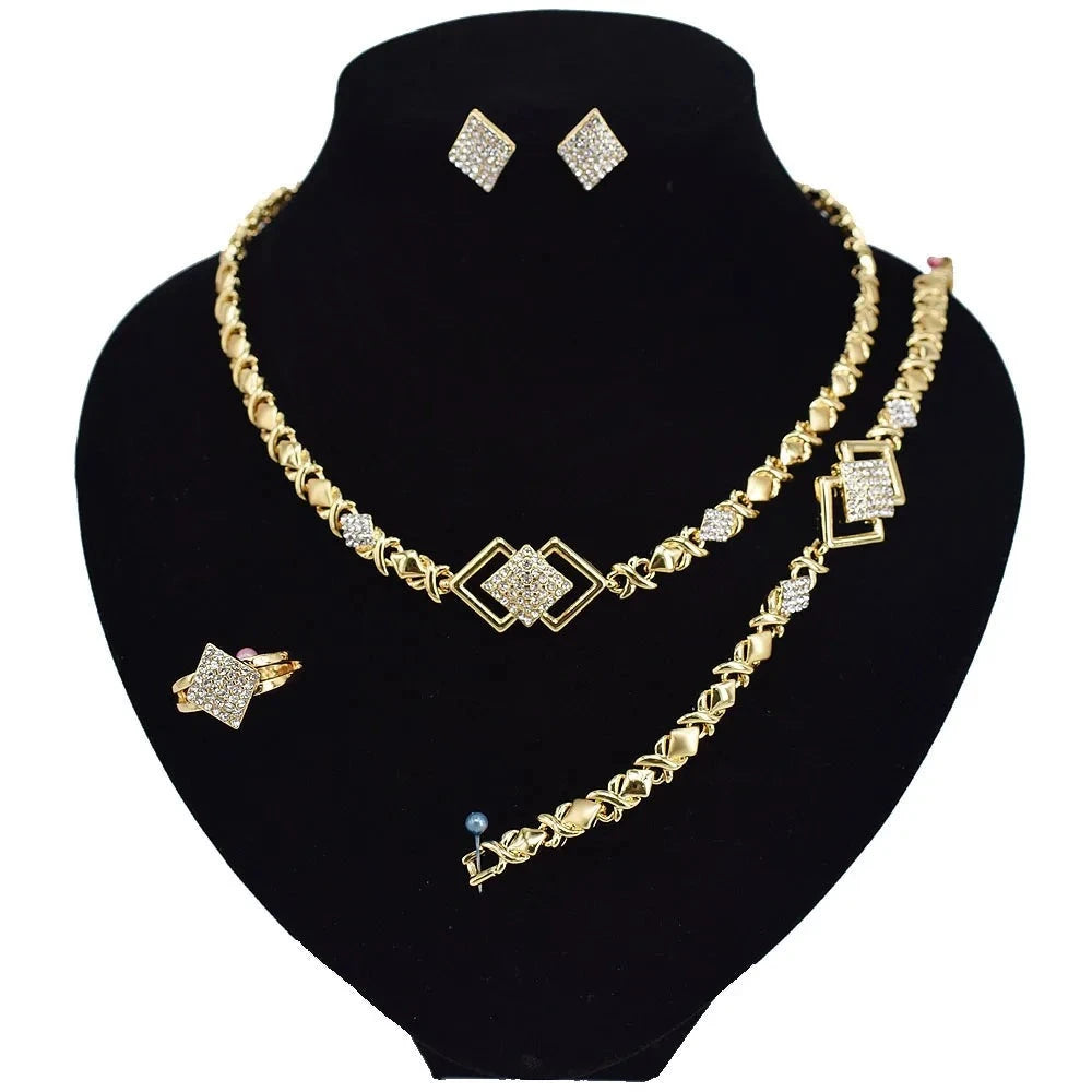 T0245 High Quality 18K Gold Plating Jewelry Women Jewelry Set 14K Gold Plating Diamond XOXO Jewelry Set