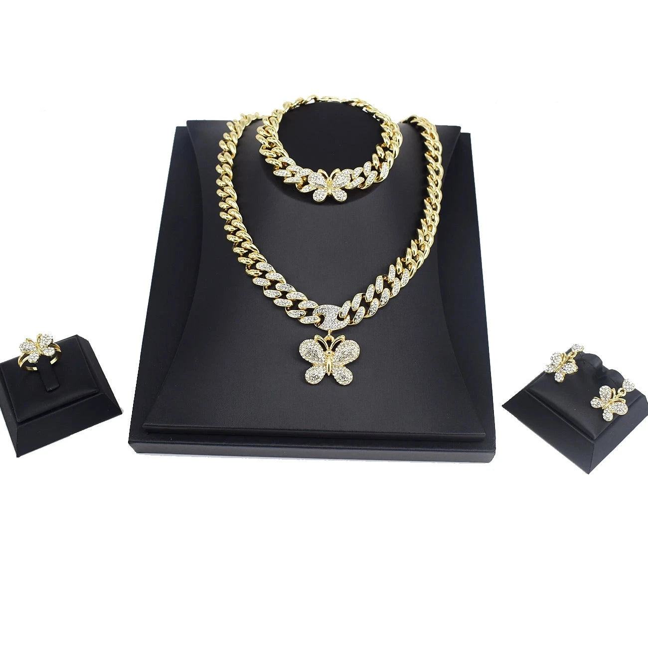 T0254 Hot Sale 2020 Hip Hop Butterfly 14K Gold-Plated Jewelry Set 18 Carat Gold Jewelry Sets