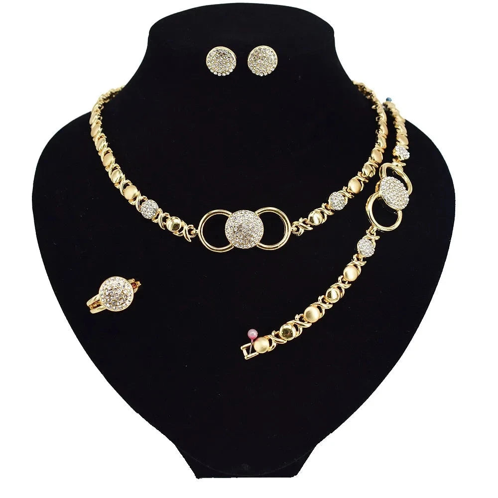 T0245 High Quality 18K Gold Plating Jewelry Women Jewelry Set 14K Gold Plating Diamond XOXO Jewelry Set