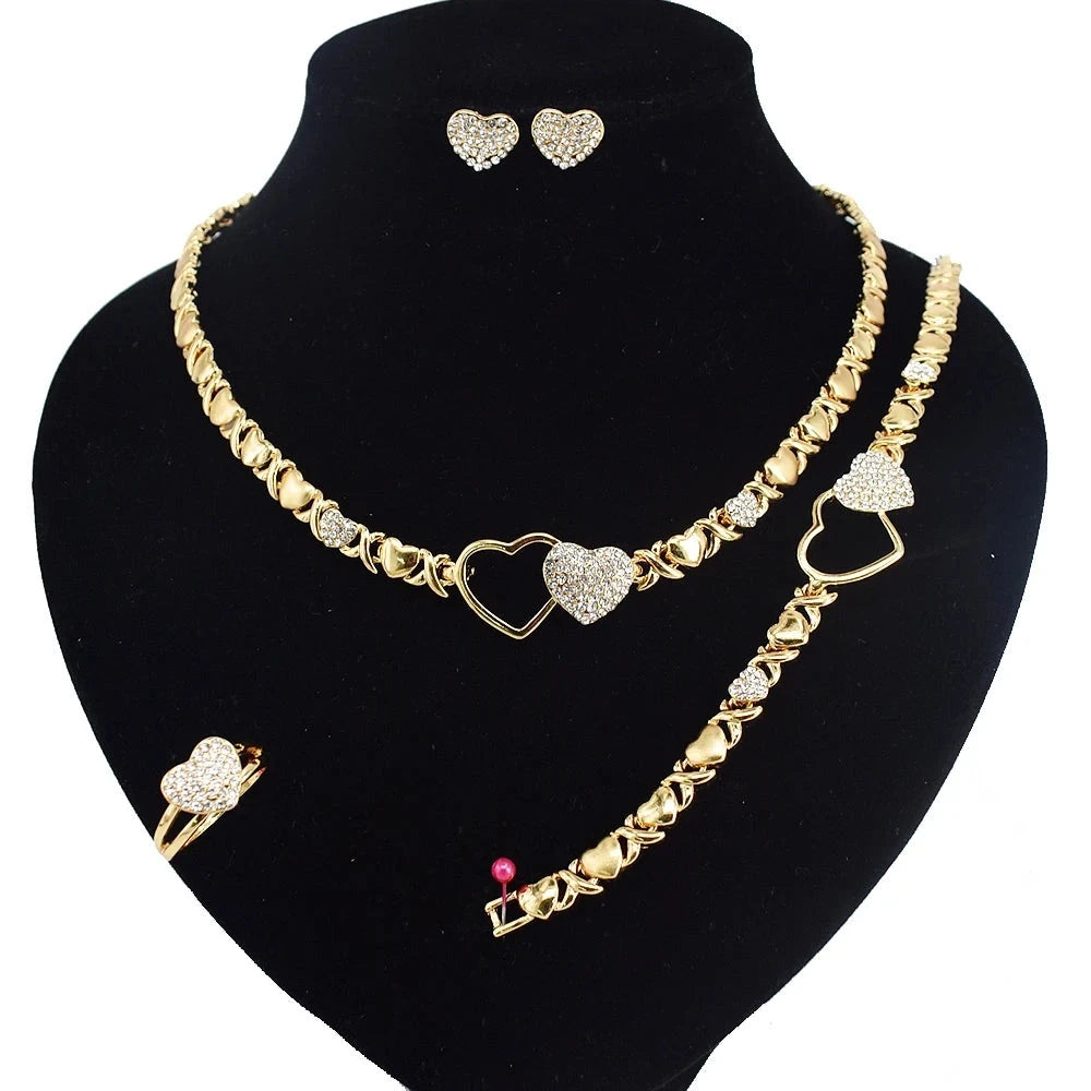 T0245 High Quality 18K Gold Plating Jewelry Women Jewelry Set 14K Gold Plating Diamond XOXO Jewelry Set